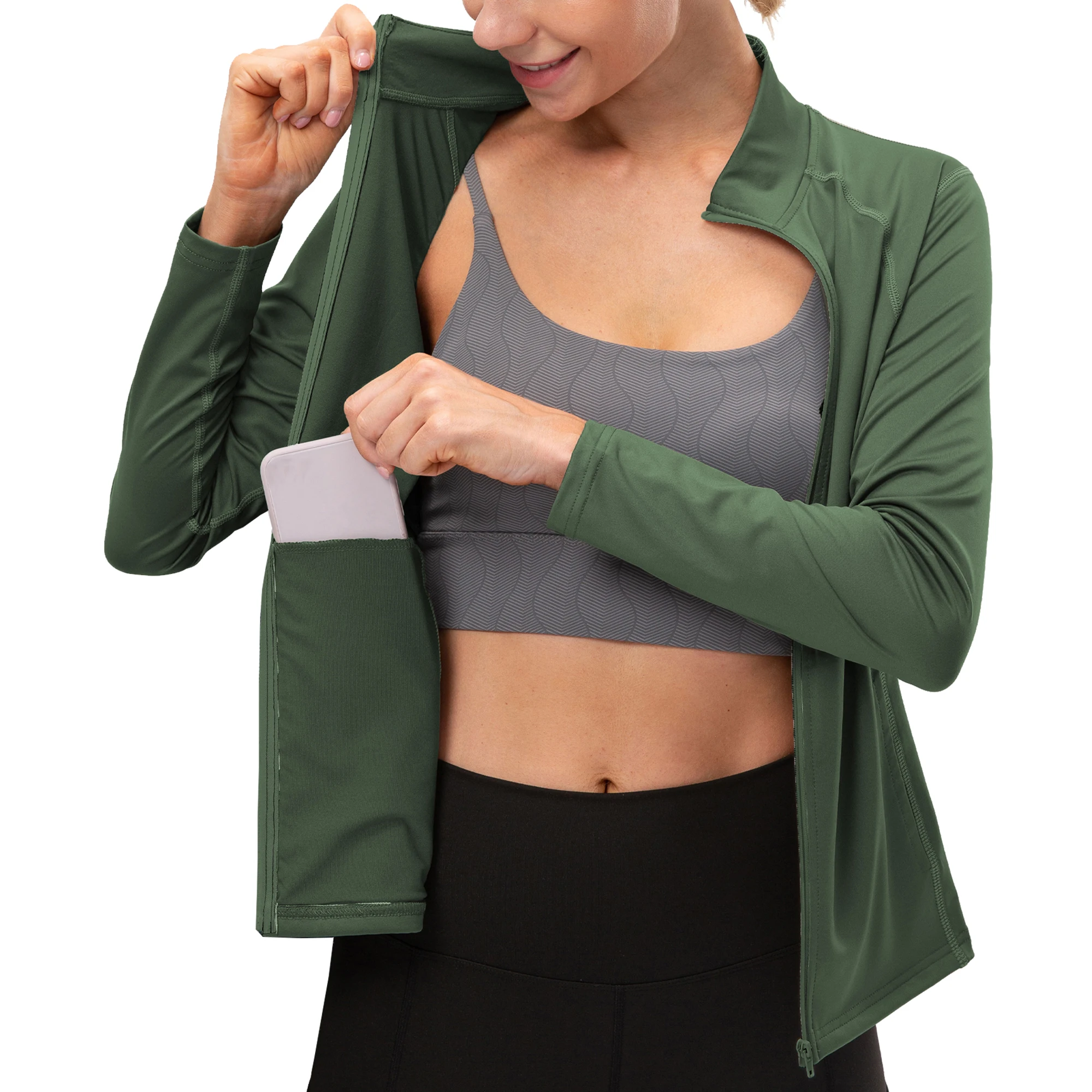 

Топ для фитнеса, дышащая эластичная куртка с карманами, спортивный костюм для бега, йоги, женский летний костюм с длинными рукавами