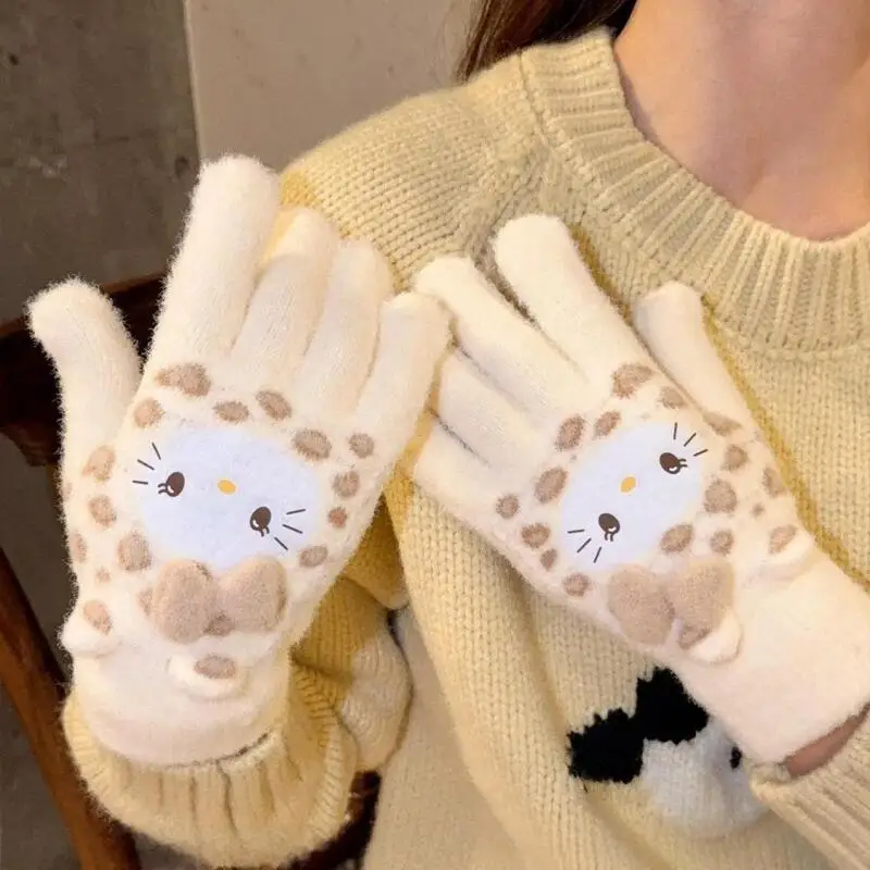 

Sanrio Hello Kitty Girl Winter Glove Thicken Finger Separation Student Cold Protection Cycling Kawaii Cartoon Fashion New Glove