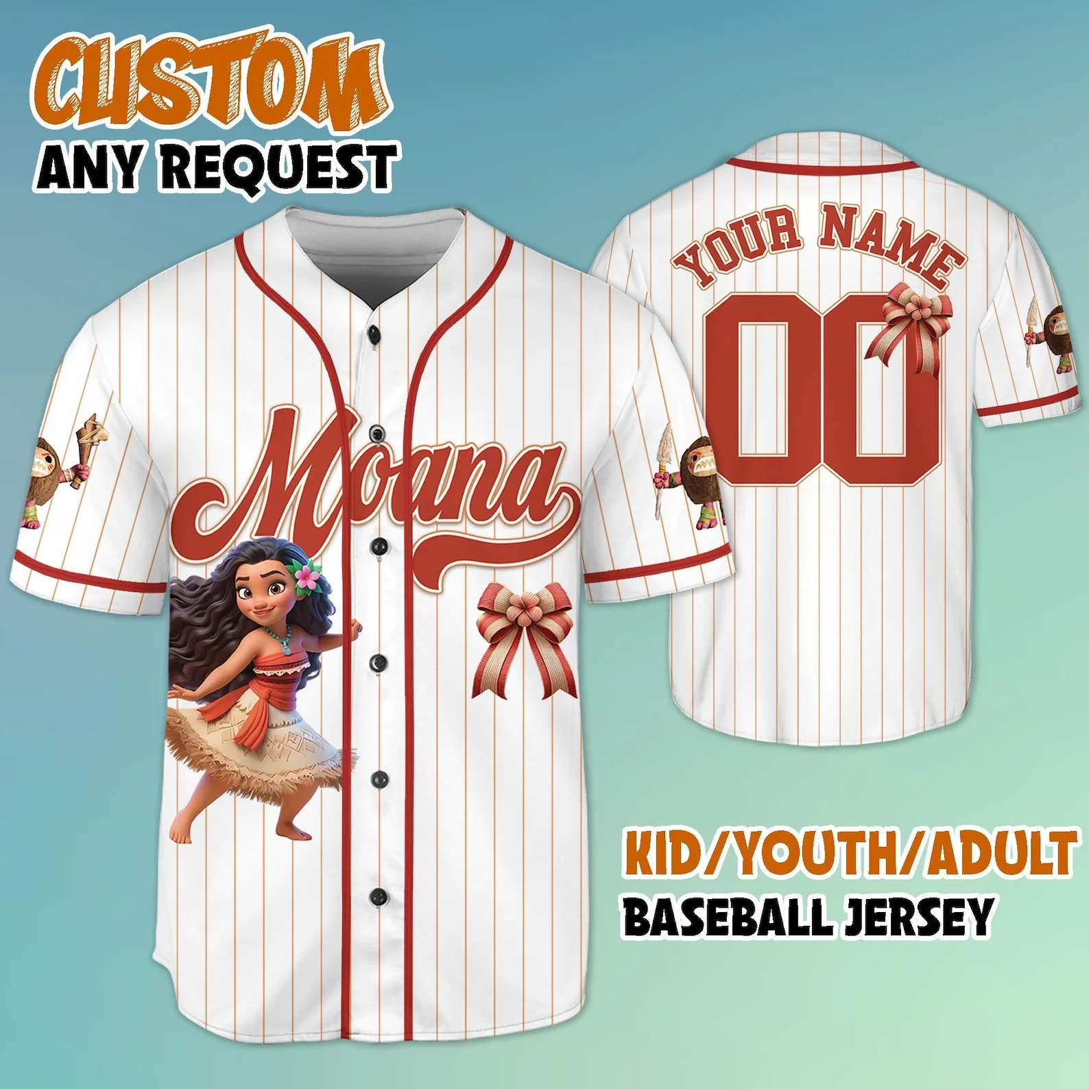 

Disney Moana 3D Print Baseball Jersey Shirt Men's Women's Casual Short Sleeve Sports Shirts Summer Cartoon Baseball Jersey
