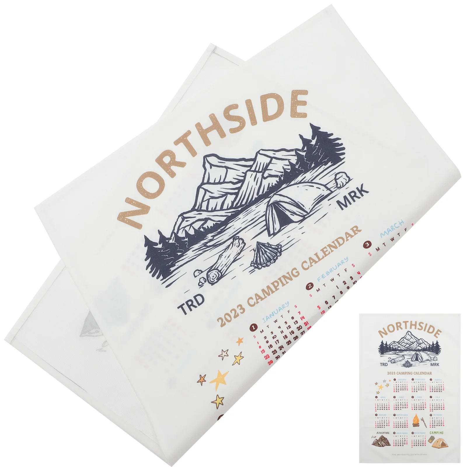 

2023 Wall Calendar Camping Theme Cloth Background Hanging Calendar for Home Office Dorm Room Wall Decoration Photo Prop