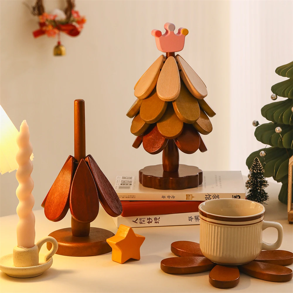 

Creative Christmas Tree Insulation Mat Home Cute Cloud Star Decoration Meal Mat Foldable Solid Wood Cup Mat Ornament