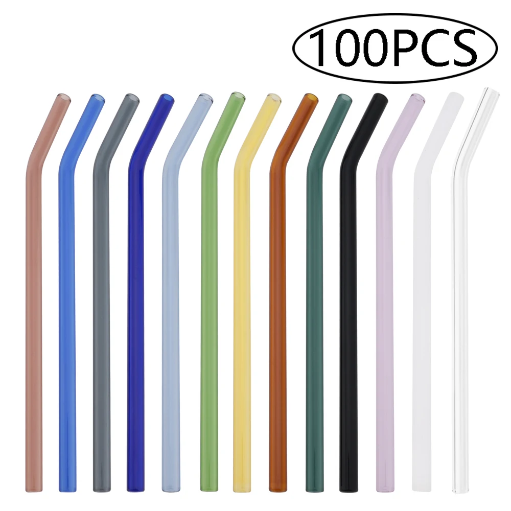 

100Pcs/Set Reusable Straws High Borosilicate Glass Straw Eco Friendly Drinking Straw Set for Smoothies Cocktails Bar Accessories