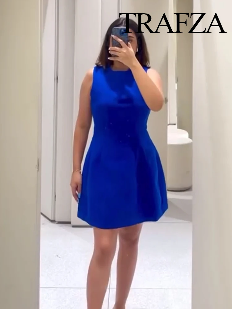 

HH Women's Summer Fashion Solid Crew Neck Sleeveless Dress Female Elegant Beach Style Casual Zipper Slim 5-Color Mini Dress