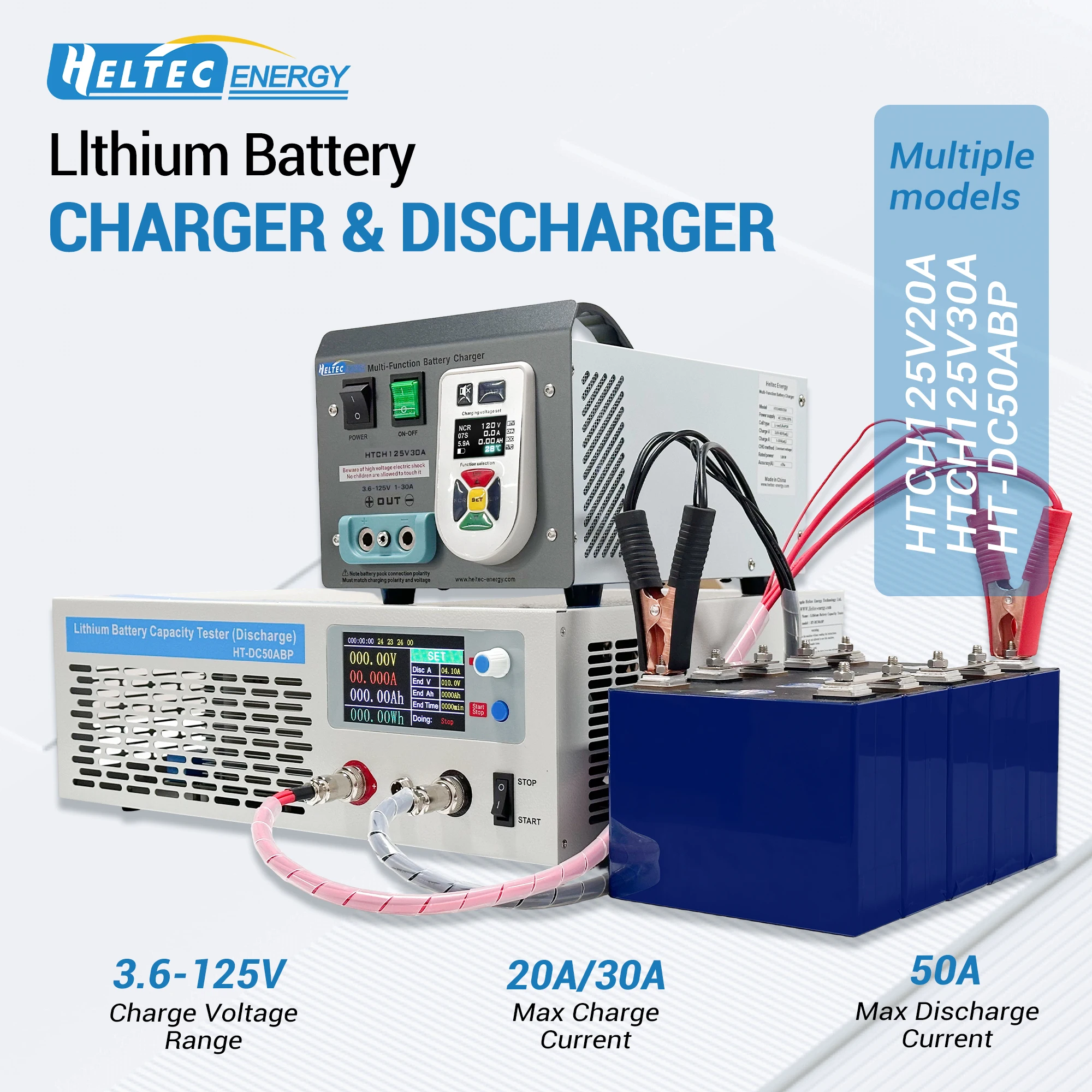 HELTEC Multi-Function Battery CC+CV Charger 20A/30A & Lithium Battery Capacity Tester Charge/Discharge 1-50A for Li-ion/LifePO4