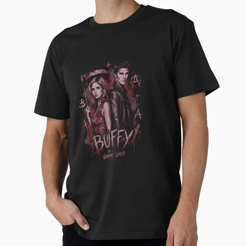 Buffy Inspired Graphic T-Shirt, 0811 Vintage Vampire Slayer Print Tee, Retro Horror Series Short Sleeve Casual Shirt US Size Top