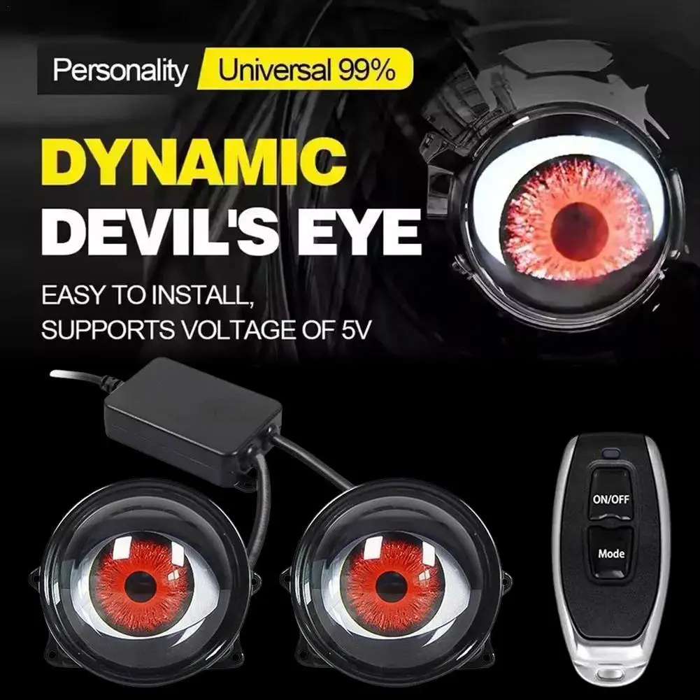 3 Inch Car Devil Eyes Lens Lights 12-36V Demon Red Eye Dynamic Headlight Assembly With Remote Control Auto Retrofit Accessorie