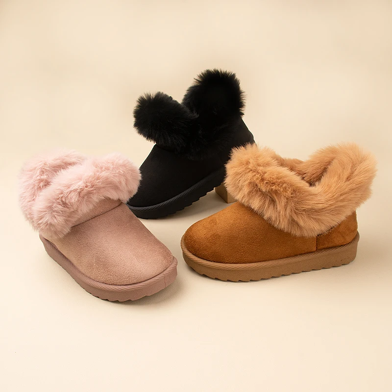 

Winter Girls Snow Boots Faux Fur Flat Sole Durable Warmth Keeping Kids Babies Fashionable Casual Sheepskin Boots
