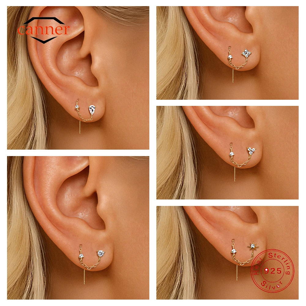 

CANNER 1PC 925 Sterling Silver Long Chain Tassel Flower CZ Drop Earrings For Women Ins Minimalism Geometric Earring Fine Jewelry