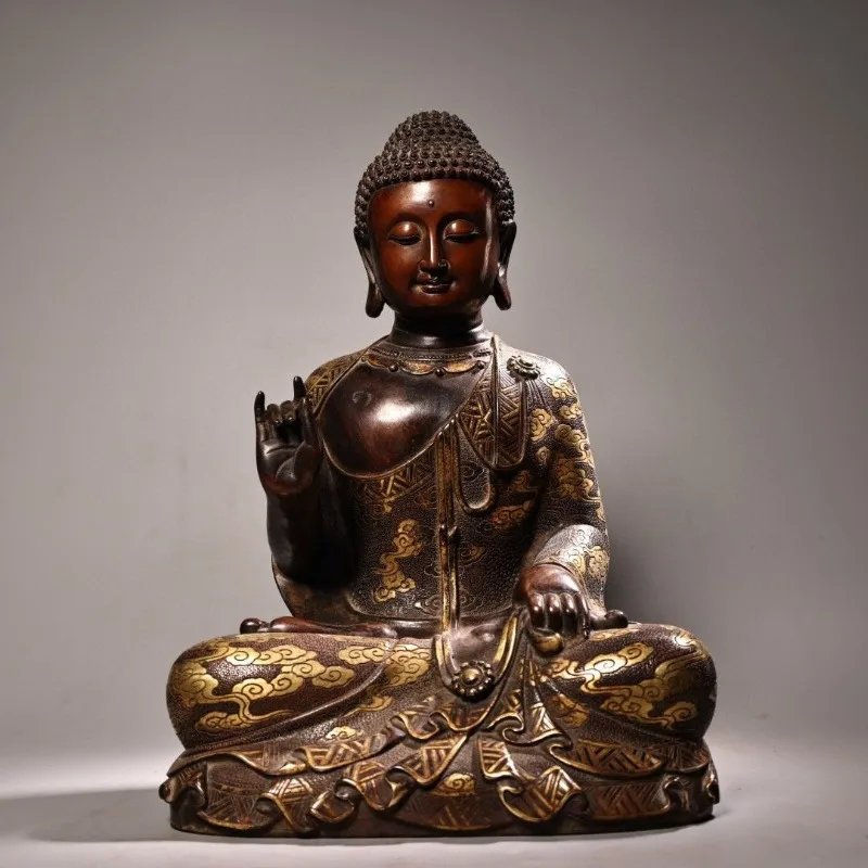 Collection of rare copper pure copper high relief chisel, chisel flower gilt Buddha statue of Sakyamuni