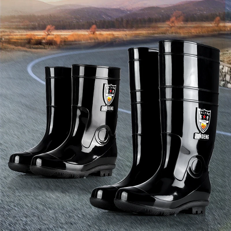 Large Size Men's Rain Boots Mid-Calf Fleece Lined High-Calf Waterproof Plastic Shoes Thick Bottom for Youth And Middle-Aged