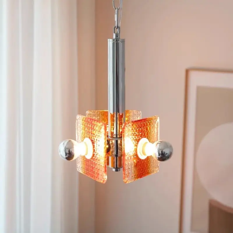 

Nordic Retro Fashion Living Room Dining Room Pendant Light, Antique Style Amber Three Head Bedroom Glass Lamp