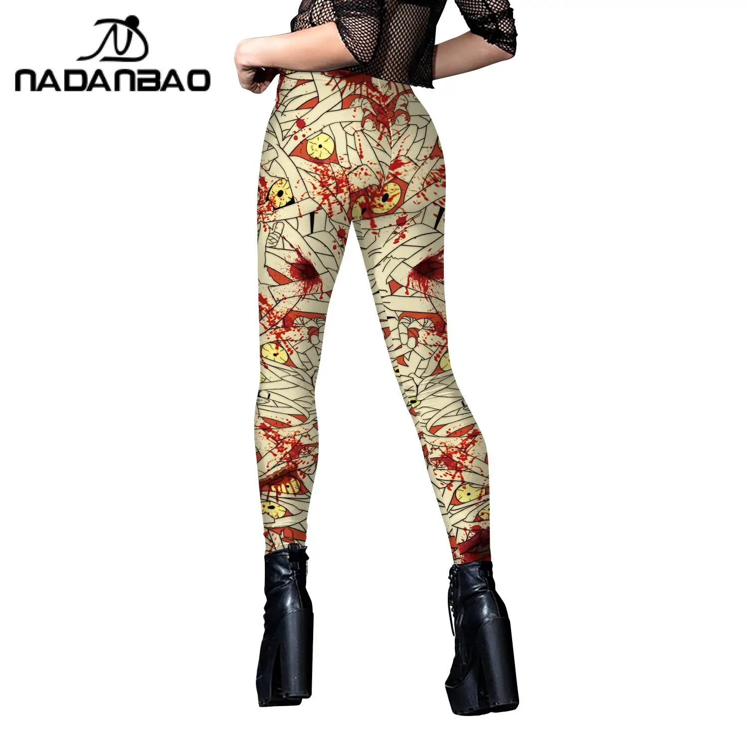 Nadanbao Nadanbao Gestreepte Mummie 3d Print Dames Legging Skinny Broek Sexy Hoge Taille Broek Warme Broek