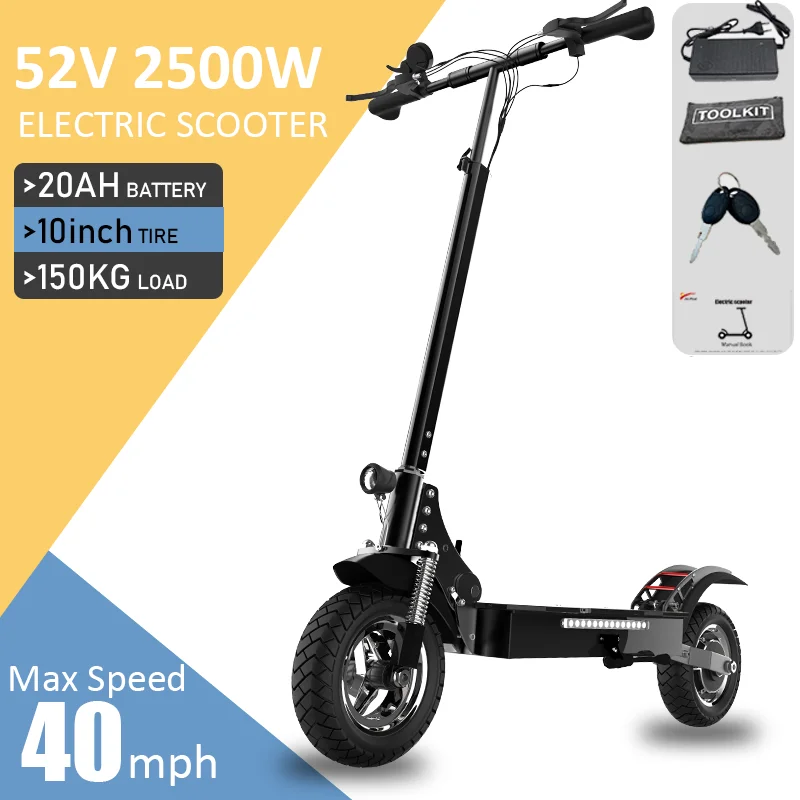

40MPH Electric Kick Scooter 10 Inch Street Vacuum Tires Foldable Adult Electric Scooter 52V 2500W Escooter with Shock Absorbers
