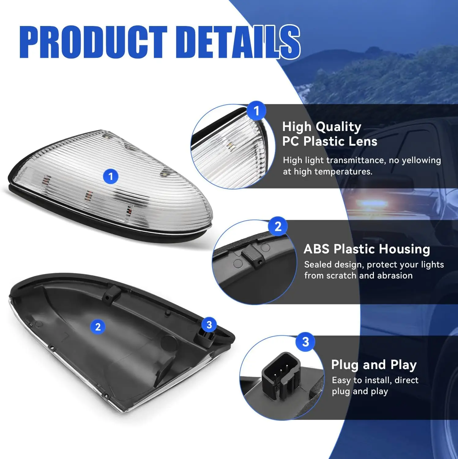For Dodge Ram 1500 2009-2018&Dodge Ram 2500 2010-2018 Left Right Rearview Mirror Led Turn Signal Lights Side Marker Puddle Lamp view 4
