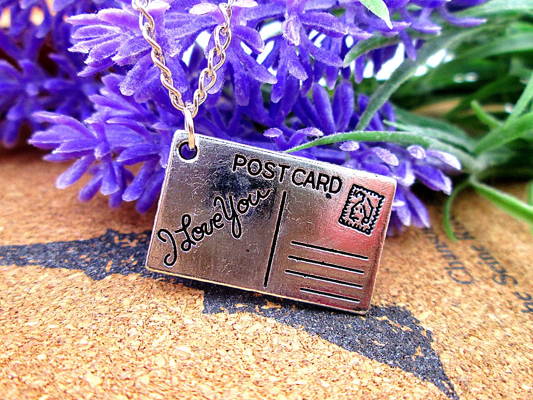 3 pcs/lot I Love You Postcard 15 x 25 mm  Antique silver  Pendant Necklace Jewelry Best Friendship Gifts