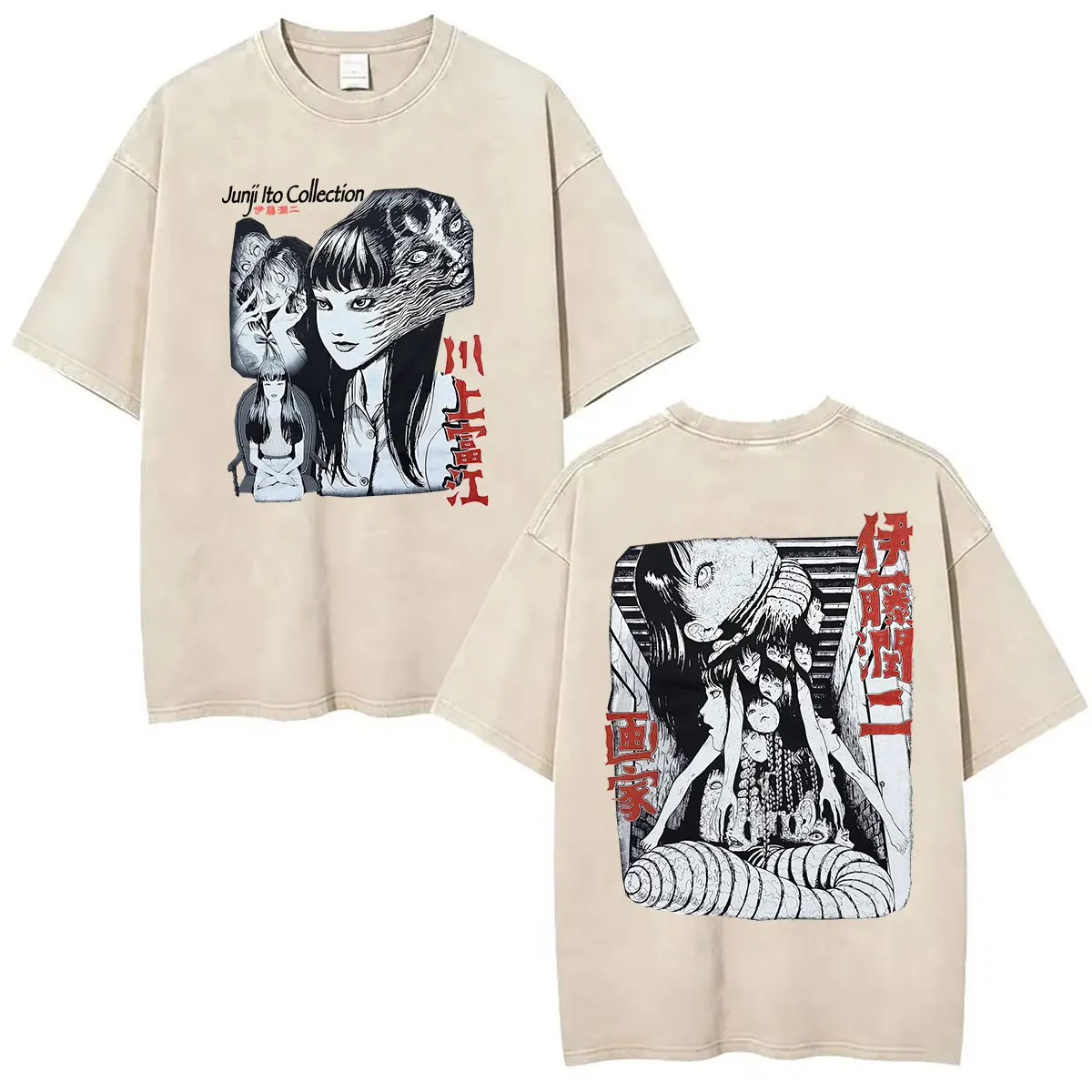 Horror Anime Tomie Junji Ito Vintage Washed Graphic T Shirts Men Women Aesthetic Fashion Cotton Short Sleeve T-shirt Streetwear