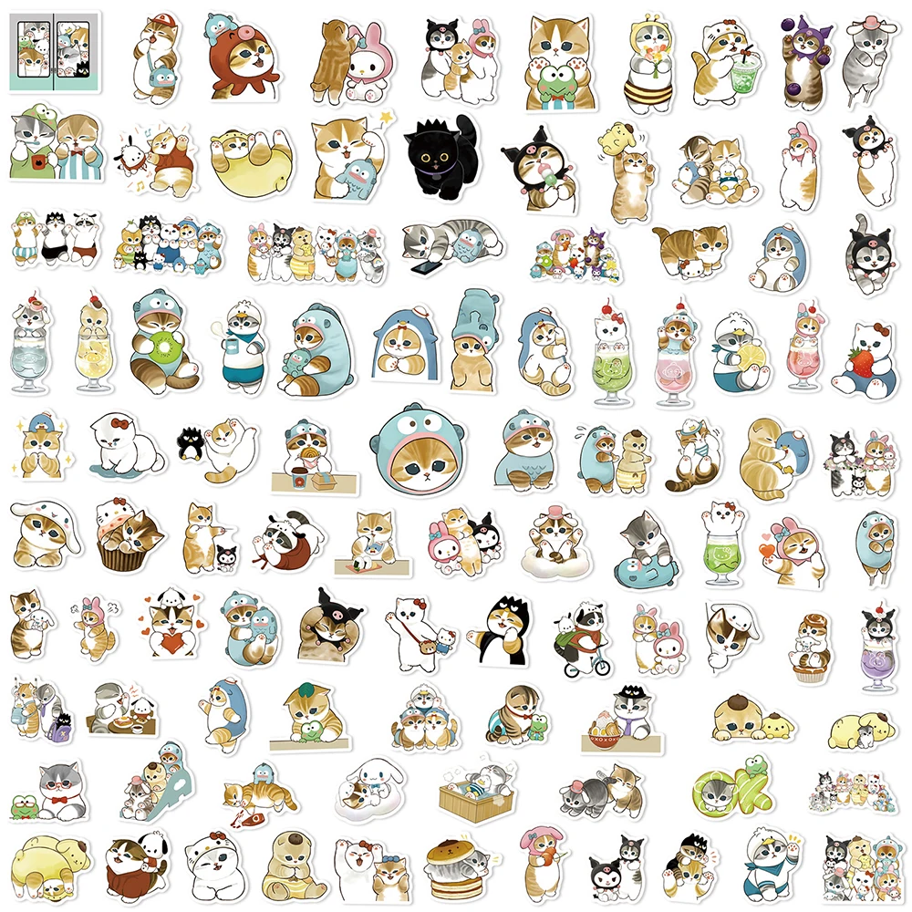 10/30/50/100pcs Sanrio Style Cat Cartoon Stickers Cute Animal Graffiti Decal Stationery Phone Suitcase Kawaii Decoration Sticker