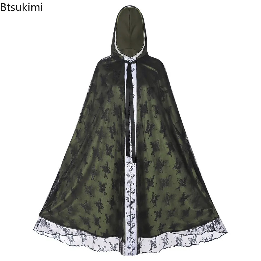 

Женская средневековая кружевная накидка в стиле ретро, готическая длинная накидка с капюшоном, косплей, викторианский королевский пикси, сценический костюм на Хэллоуин