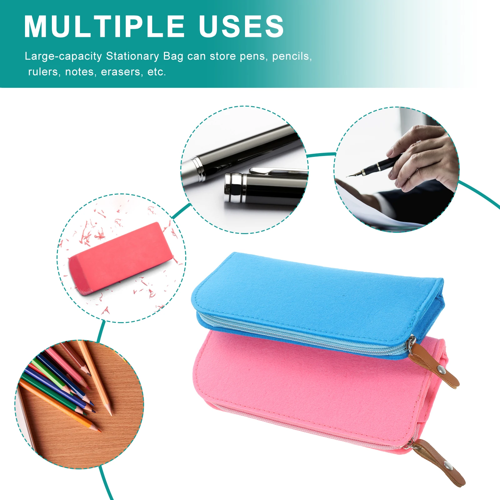 

4pcs Felt Pencil Case Small Size Large Capacity Organizer Storage Bag Student School Supplies Zipper