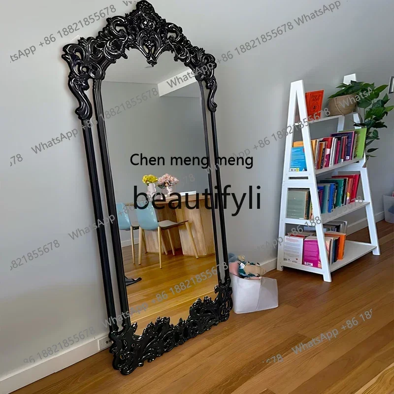 S7486teae フレンチレトロ彫刻ミラー 高級全身鏡 壁掛け式 床置きミラー 寝室用ドレッシングミラー フィッティングミラー
