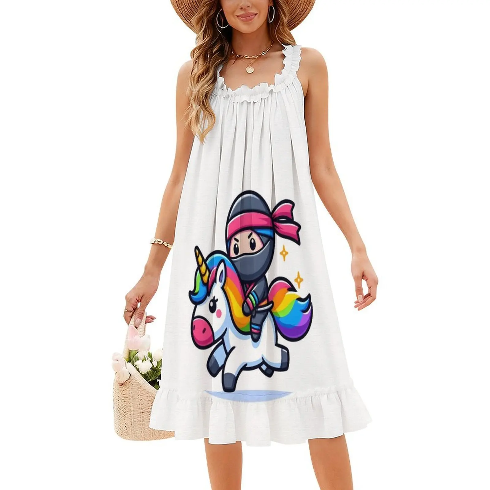 Kawaii مع وشاح قوس قزح البوهيمي بلا أكمام فستان متعدد المطبوعات عطلة الشاطئ فستان الحفلات Kawaii أفضل عيد الحب لصديقتك #4