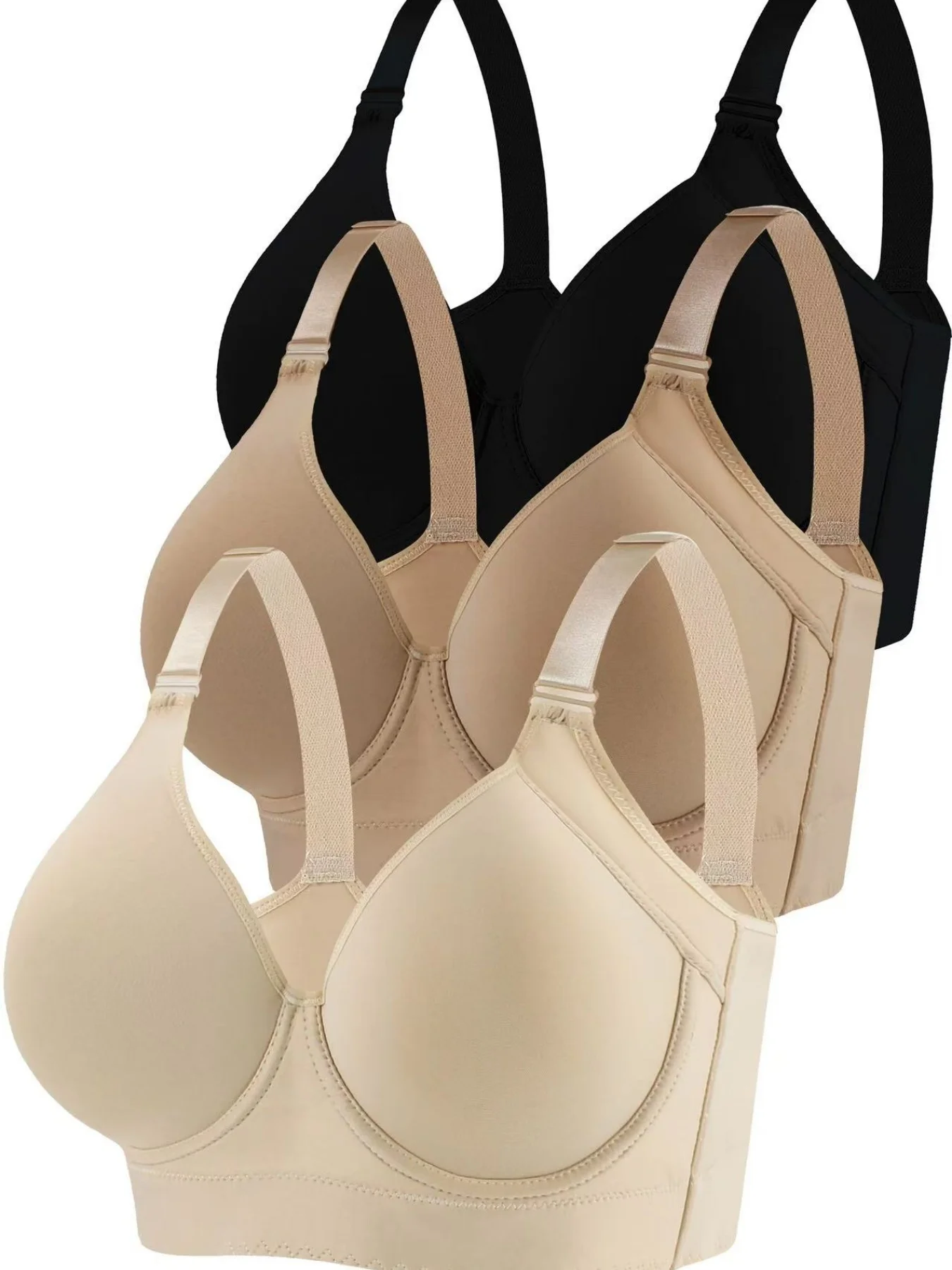 

3PCS European size with steel rims and smooth surface bra, gathering and anti sagging, sporty and beautiful back, deep V-shaped