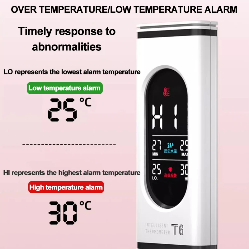 Imagem -02 - Precisão Aquário Termômetro Exibição Temperatura Exibição Temperatura Alarme Alta Baixa Temperatura Alta