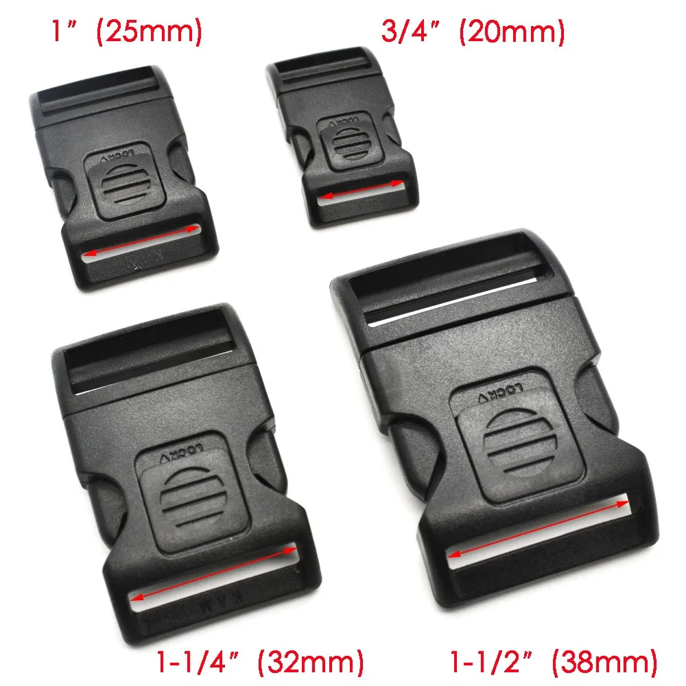 10pcs/pack Plastic Side Release Buckle Black For Backpack Luggage Webbing 20mm 25mm 32mm 38mm