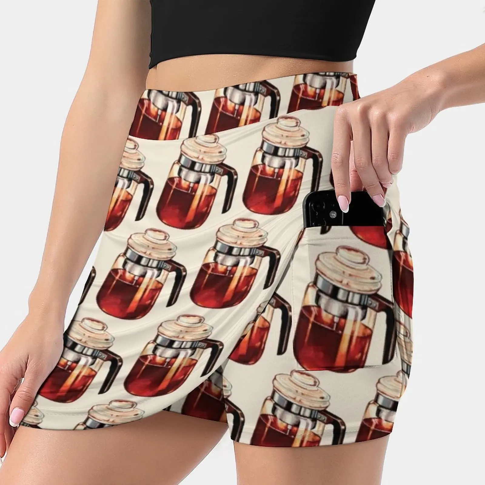 Coffee Percolator Pattern Women's skirt Aesthetic skirts New Fashion Short Skirts Coffee Retro Breakfast