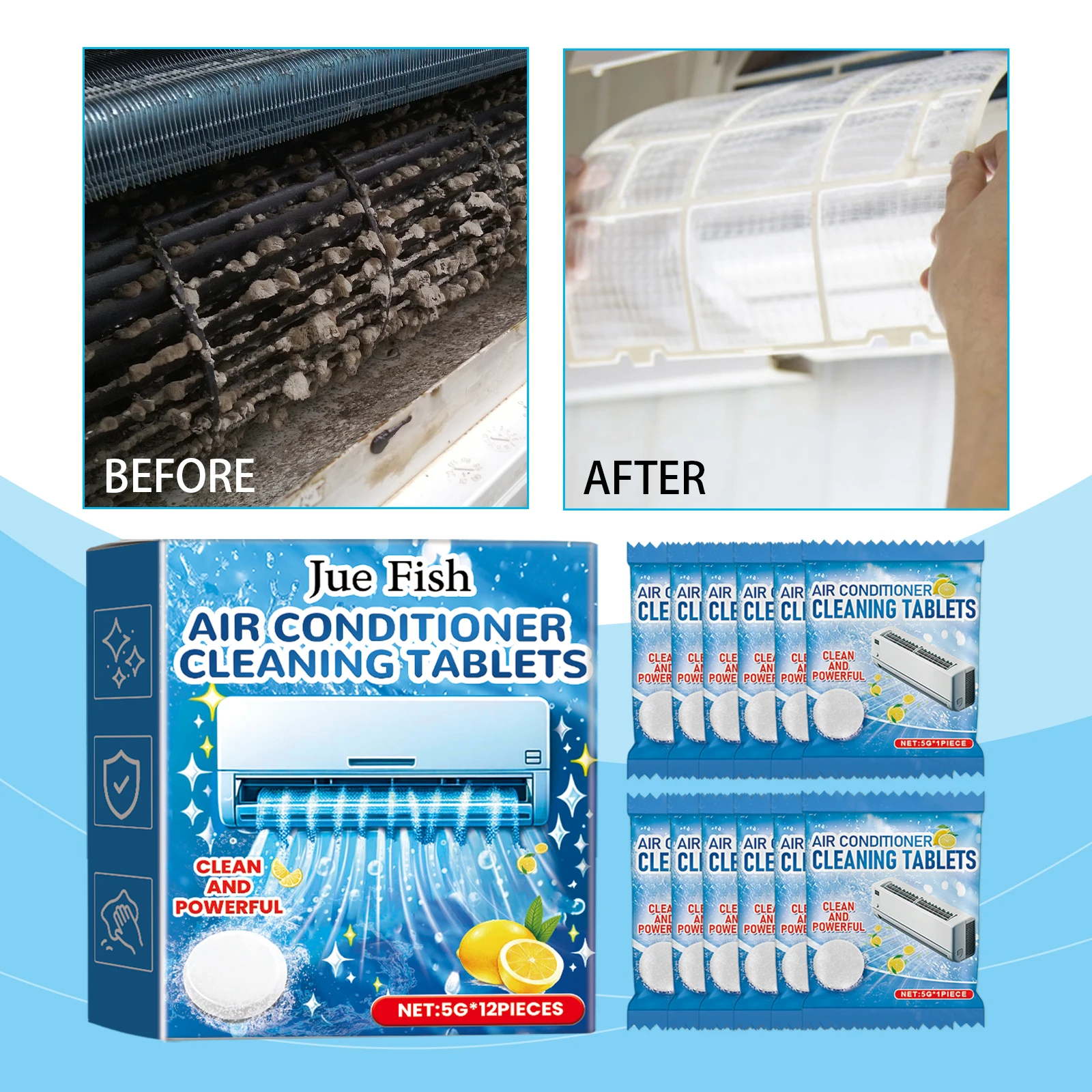 

Air Conditioner Cleaner Tablets 12pcs Air Conditioner Foam Cleaner Easy-to-Foam Action Cleaning Tablets Conditioner Maintenance