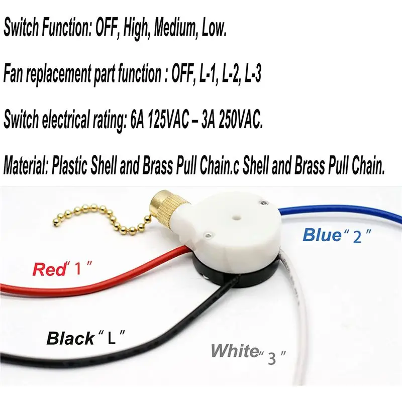 2PCS Ceiling Fan Lights Switch ZingEar ZE-208S E89885 3 Speed 4 Wire Fan Switch Pull Chain ,Fan Lights Switch,Bronze