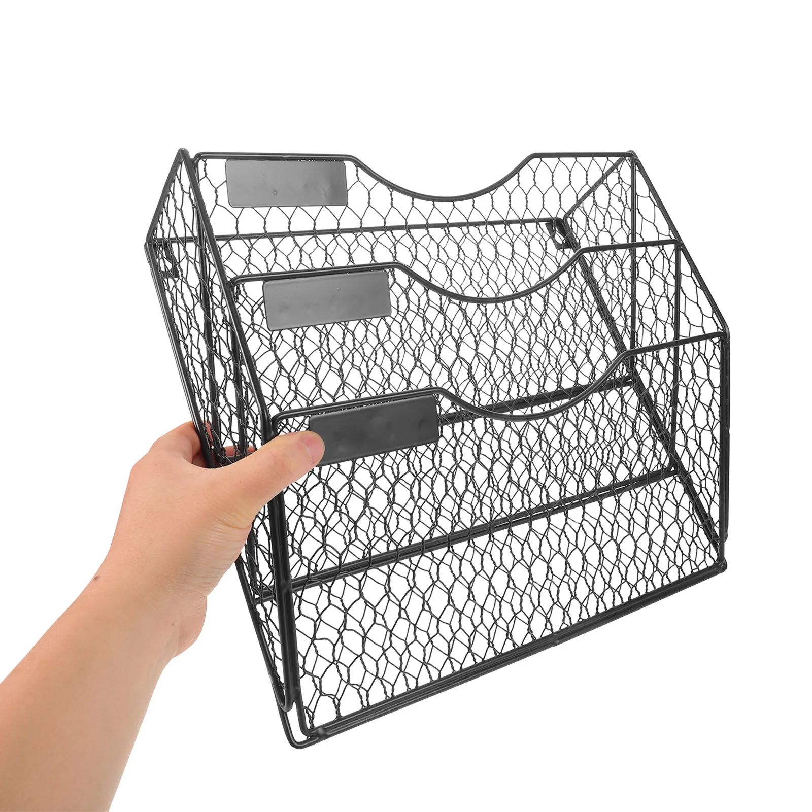 3 Tier Wall Mounted File Organizer Mesh Metal Document Holder Black Office Entryway School Mail Sorter Magazine Rack