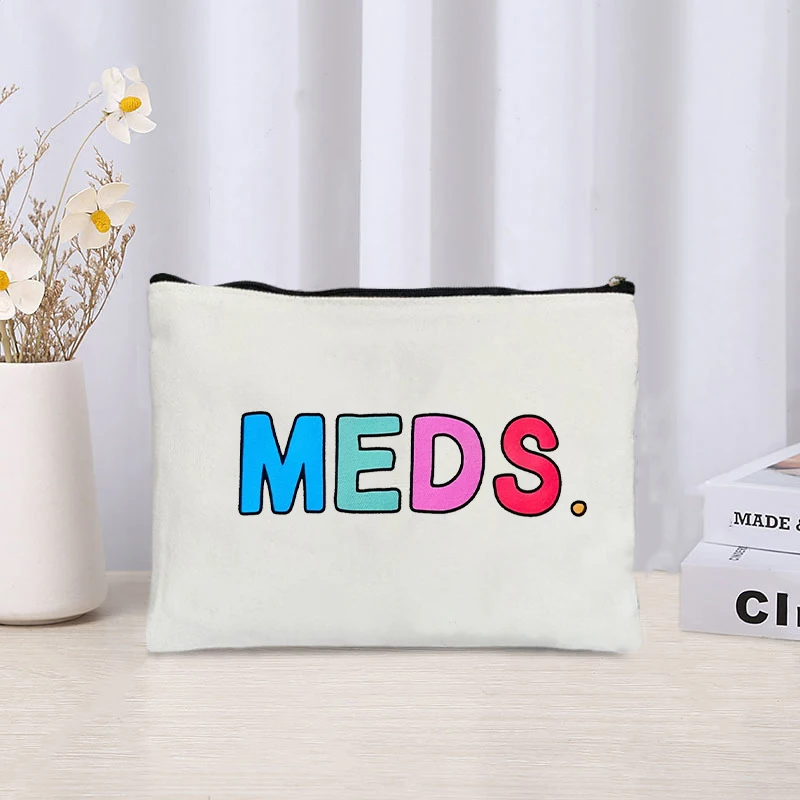 

If You're Happy & You Know It It's Your Meds Canvas Storage Bag Organizer Cute Pill Zipper Pouch Travel Portable Medicine Bags