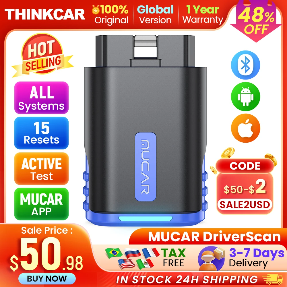 

MUCAR DriverScan Bluetooth Scanner Car Diagnostic Tool OBD2 Scanner Active Test Full System 15 Reset Free Best Auto Code Reader