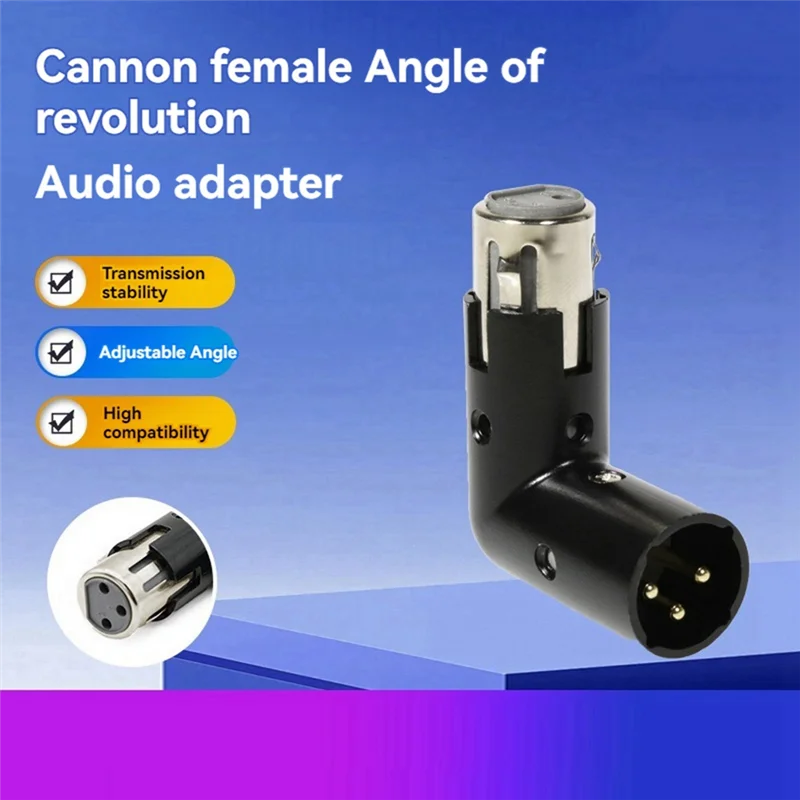 AB43-2Pcs 3Pin XLR Winkel Adapter Einstellbare Stecker Auf Buchse XLR 90 Grad Adapter 3-Pin Vernickelung Stecker für Audio