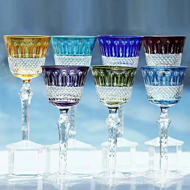 Color Crystal Whiskey Glasses Vintage Pattern Wine Glasses Light-weight Red Wine Glass Home Kitchen Bar Party Drinkware