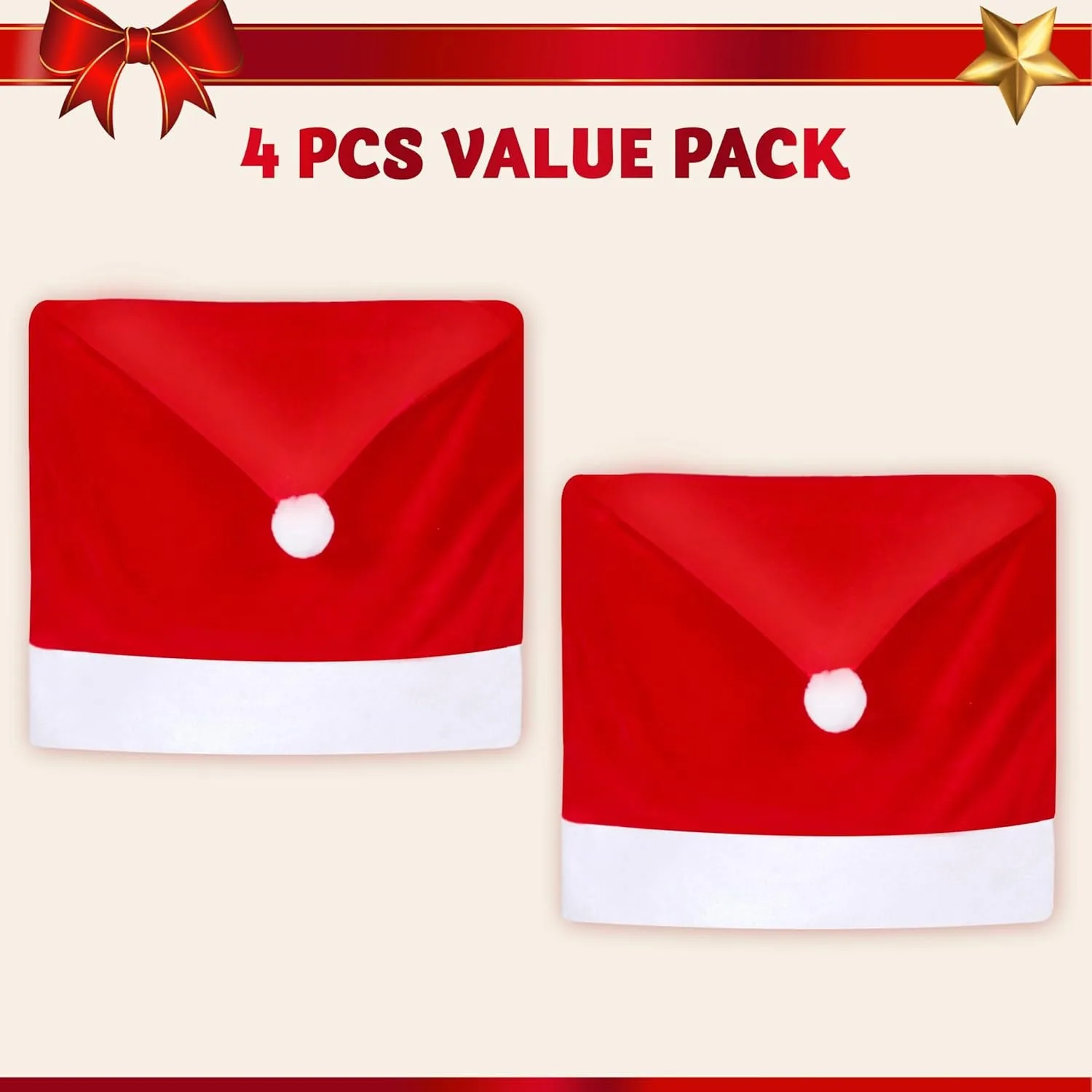 4 Pcs Christmas Chair Cover Party Packs Red Santa Hat Chair Slipcovers for Christmas Holiday Festival Decoration Santa Claus Chair Back Covers Xmas Indoor Decor Ornaments Set view 4