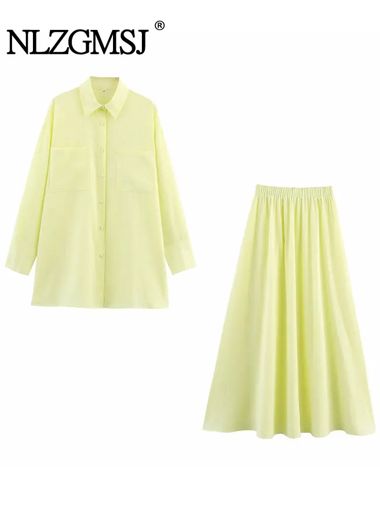 

NLZGMSJ 2025 Casual Women Solid Suit V-Neck Ruched Loose Blouse Long Loose Skirt Fashion Holiday Sets