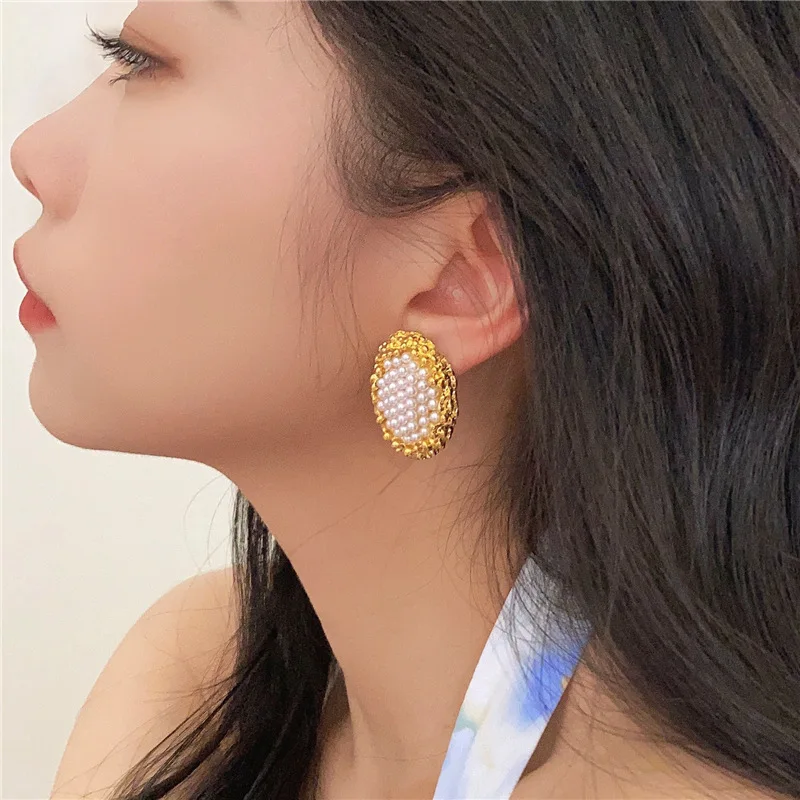 Kshmir Vintage Geometric Metal Pearl Earrings for Women Exaggerated Trendy Party Jewelry Accessories