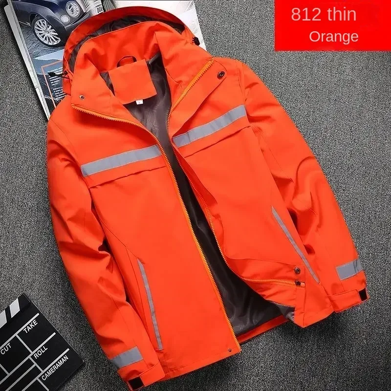 New Men\'s Jacket Patchwork Fashion Reflective Striped Hooded Coat Outdoor Male Clothing Sports Zipper