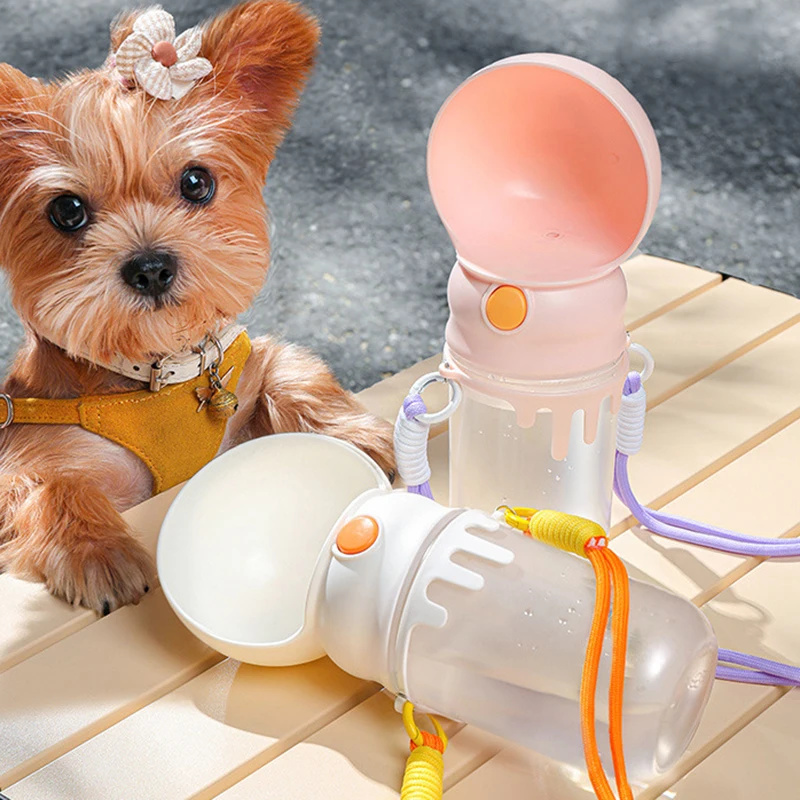 

320ml Funny Fashion Styles Protable Dog Water Bottle with Colorful Rope Non-leakage Large Caliber Dog Bowl Platos Para Perro