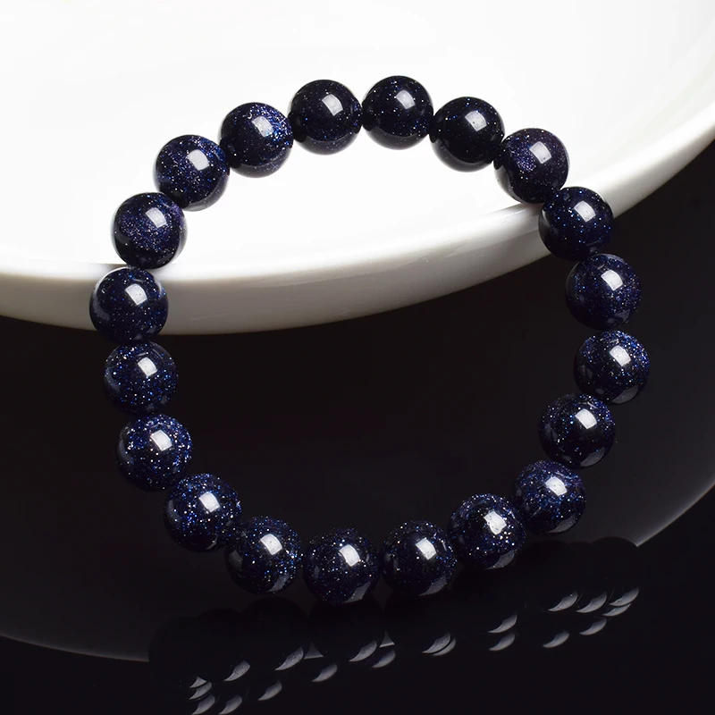 Blue Sandstone Beads Bracelet for Women Men Starry Sky Radiance Blue Sand Stone Elastic Rope Round Beaded Bracelets Jewellery