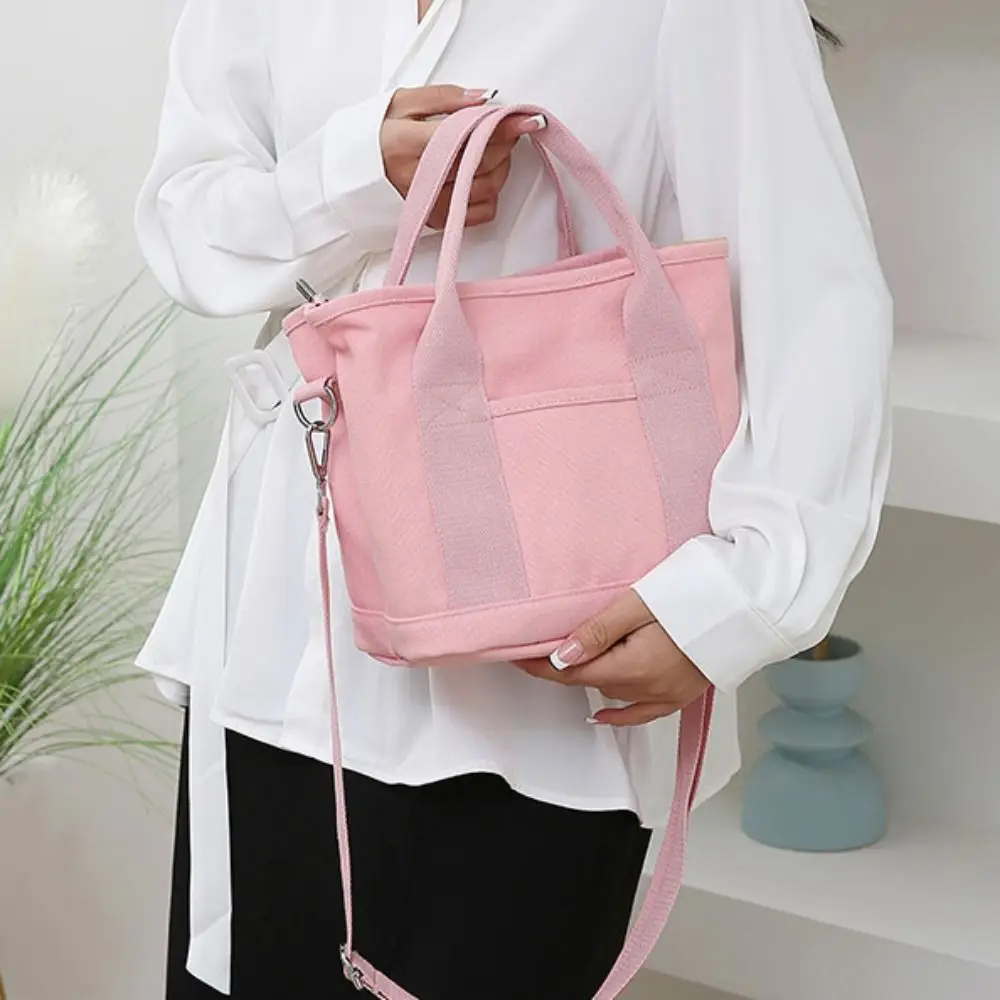 Multi-bolso estilo japonês crossbody saco com zíper grande capacidade lona bolsa de ombro saco de curso saco de mamãe cor pura sacola