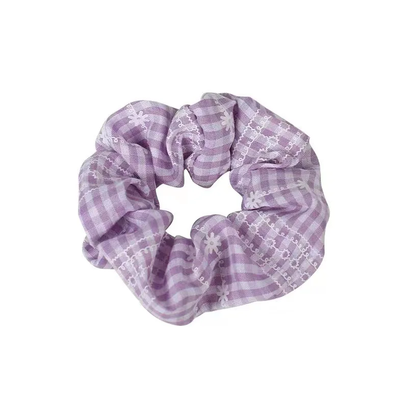 New Spring Summer Girls Fairy Purple Scrunchies Mesh White Plaid Dots Elastic Hair Bands Hair Accessories Fresh Simple Large Gum