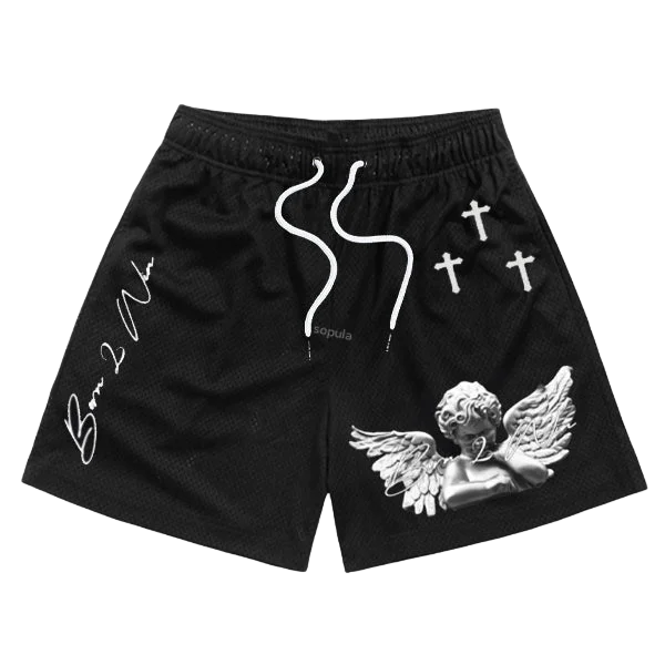 

Шорты с принтом ангела и креста, пляжные шорты, купальники, повседневные и удобные летние шорты в стиле хип-хоп, модные повседневные быстросохнущие шорты
