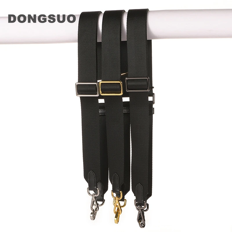 

Large wide nylon strap black Adjustable canvas strap guitar shoulder bag belt replacement with genuine leather