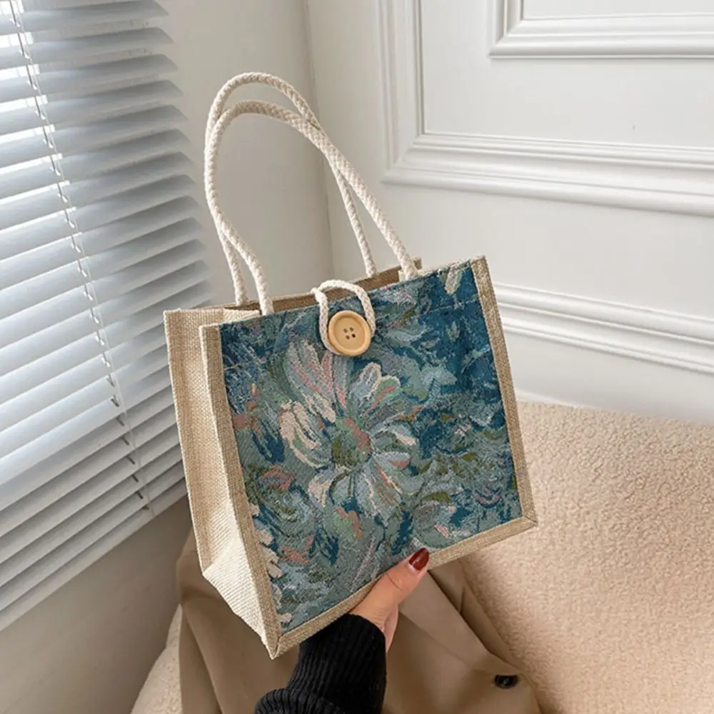 

Printed Ethnic Style Canvas Bag Portable Tote Bag Linen Handbag Large Capacity Mommy Bag Printing Cloth Lunch Bag Children