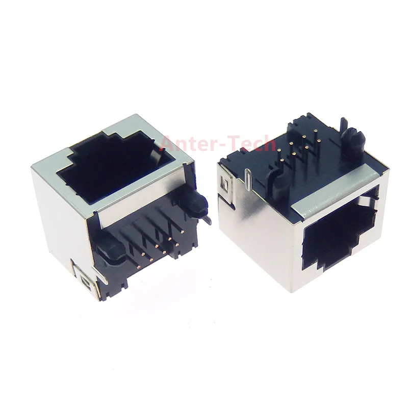 5PCS RJ45 Network Ethernet FEMALE SOCKET with light RIGHT ANGLE 56 8P8C female jack connector