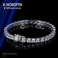 KNOBSPIN 4x4mm Princess Cut Moissanite Tennis Bracelet 925 Pure Silver Plated 18k with Certificates Fine Bracelets for Women Man