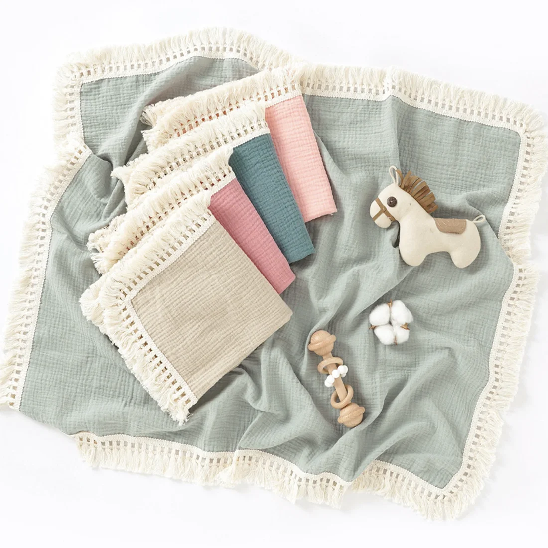 Cotton Muslin Swaddle Blankets for Newborn Baby Tassel Receiving Blanket New Born Swaddle Wrap Infant Sleeping Quilt Bed Cover